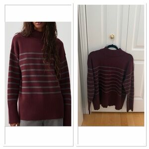 Ardene Burgundy & Gray Striped Mock Neck Sweater